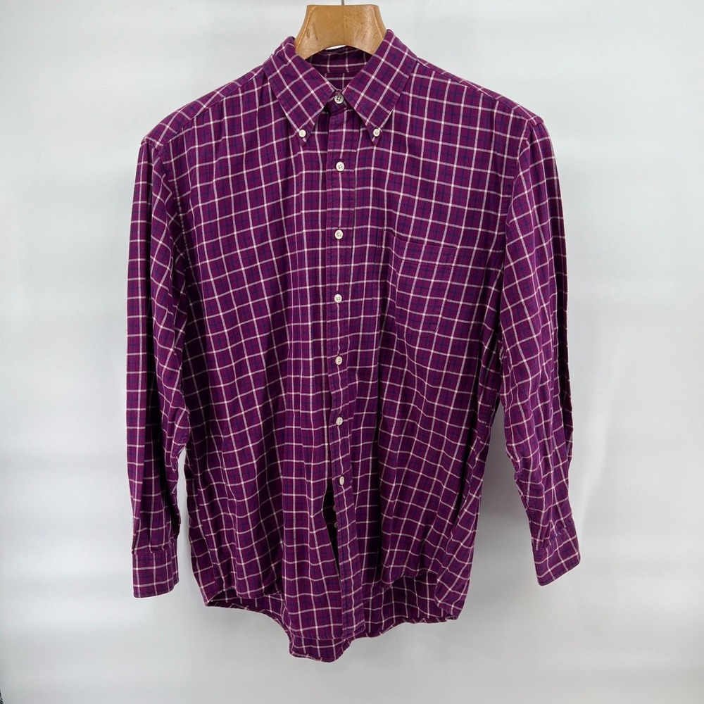 Vintage Brooks Brothers Purple Plaid Flannel Button Down Shirt Large Cotton - Picture 3 of 7